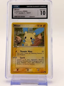 Juego de cartas coleccionables Pokémon CGC 10 GEMAS COMO NUEVAS Minun POP Series 1 12/17 sin holografías  - Imagen 1 de 2