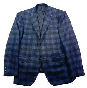 blue black check Massimo Piombo blazer jacket sport suit coat italy 54 US 44R - Picture 1 of 12