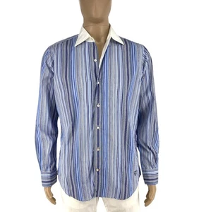 DANIEL CREMIEUX Men Blue Striped Long Sleeves Shirt Size M - Picture 1 of 9