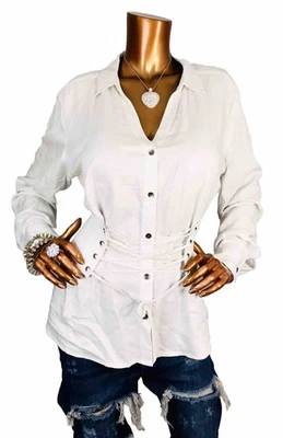 Rock & Republic XL Top NWT Soft Denim White Lace Up Corset Button Shirt Blouse V - Image 1 of 4