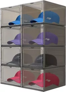 New-8 Pack Hat Organizer Boxes Stackable Clear Baseball Caps Holder Box with Mag - Picture 1 of 6