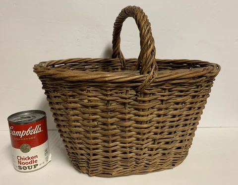 AAFA Antique Primitive Wood Wooden Woven Basket w/Handle Farmers Market Basket Cover