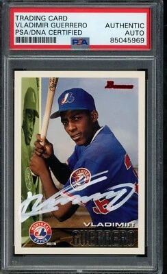 Vladimir Guerrero Montreal Expos Autographed 1995 Bowman ROOKIE Card #90 PSA/DNA - Image 1 of 2
