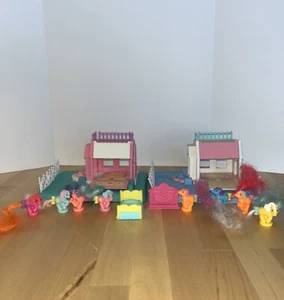 Vintage 1990 My Little Pony Petite Ponies Mini 2 Cottages and 8 Figures Lot - Picture 1 of 15