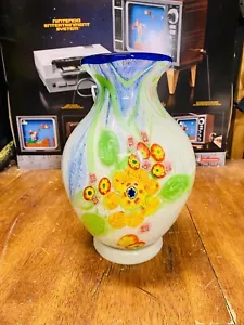 ANTICO MURANO Fratelli Toso Veneziano Millefiori Vaso Vetro Soffiato a Mano Italiano - Foto 1 di 9