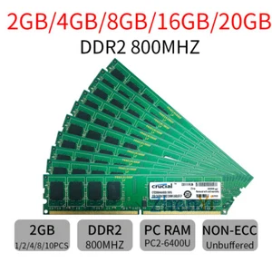 Crucial 20GB 16GB 8GB 4GB 2GB DDR2 800MHz PC2-6400U intel Desktop Memory LOT WU - Picture 1 of 18