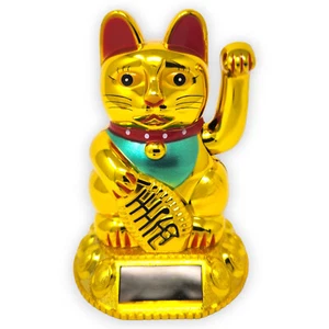 18cm Glückskatze goldfarben Winkekatze Glücksbringer Feng Shui Katze Maneki Neko - Bild 1 von 5