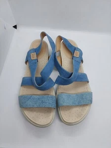 ECCO Damara Blue Criss-Cross Suede Leather Strappy Flat Sandals Shoes Women Sz 9 - Picture 1 of 14