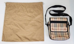Unisex BURBERRY Beige/Black Haymarket Check PVC Canvas & Leather Crossbody Bag - Picture 1 of 21