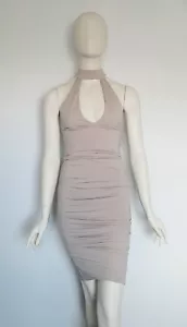 Vestido ceñido al cuerpo Kookai talla 1 Aus 8 nuevo con etiquetas beige nuez moscada cuello alto ojo de cerradura sin mangas - Imagen 1 de 9