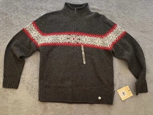 Woolrich Onyx heimisch 100 % Lämmer Wollpullover L Schneeflocke 1/4 Reißverschluss Pullover neu mit Etikett - Bild 1 von 15