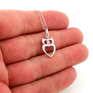 Sterling Silber 925 Eule Halskette Nachtvogel Anhänger Halskette Tierschmuck N46 - Bild 1 von 4