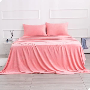 Micro Fleece Bed Sheet Set Twin Size,Velvet Plush Sheets and Pillowcase Set with - Picture 1 of 8