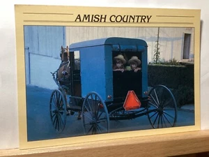 Amish Children Peer out of the Family Buggy: - Vintage Postcard - Picture 1 of 3