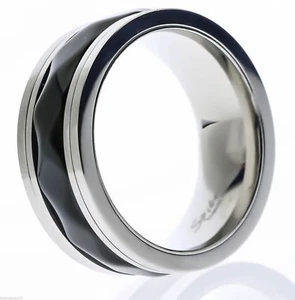 Men's Black Spinner Worry Rolled Pattern Stainless Steel Ring Size 11 T84 - Picture 1 of 1