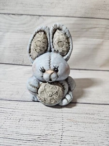 Vintage Ceramic Quilted Patchwork Bunny Figurine - 5.5" - 1988 - Blue - Picture 1 of 7