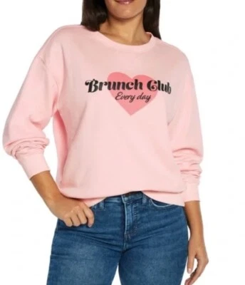 $110 Wildfox “Brunch Club” Rosa Gran Tamaño Crew Gráfico Estampado de Burbujas Sudadera Foto 1 de 4