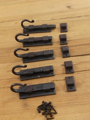 5 IRON FLAT SLIDING LOCK CABINET DOOR CUPBOARD DEAD BOLT SLIDE LATCH BARN LATCH - Image 1 of 4