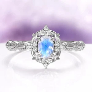 Ovaler Mondstein Ring in 925 Sterling Silber Vintage Verlobungsring Geschenk für Sie - Bild 1 von 4