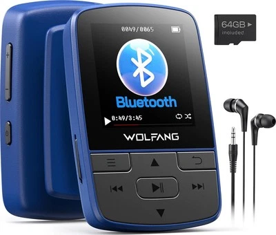 MP3 Players Bluetooth 5.3 Sports Clip HiFi Speaker FM Radio Voice Recorder 64GB - Image 1 of 4