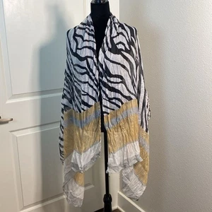 ‘G’ Bohemian Zebra Crinkle Print Mixed White Shawl Sarong Wrap Scarf - Picture 1 of 12