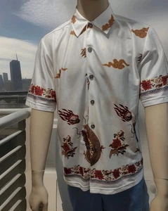 Vintage 90's Anchor Blue Mens Dragon Print Short Sleeve Button Down Shirt - Picture 1 of 8