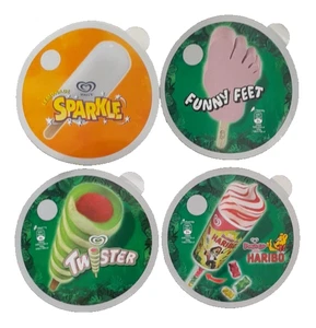 LOT 4x WALL'S WALLS TWISTER FUNNY FEET SPARKLE HARIBO ICE CREAM VAN STICKERS NOS - Picture 1 of 1