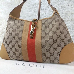 Borsa a tracolla Gucci GG Jackie Hobo tela pelle cammello beige marrone USATA 605C - Foto 1 di 20
