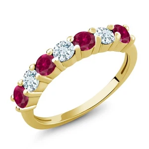 1.51 Ct Round Red Created Ruby Black Diamond 18K Yellow Gold Plated Silver Ring - Picture 1 of 24
