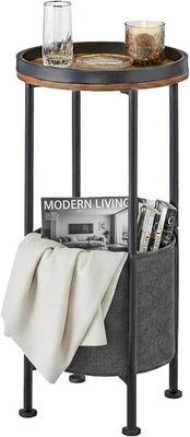 Small Round Side Table with Storage Basket, 2-Tier Round End Table for Living Ro - Image 1 of 4