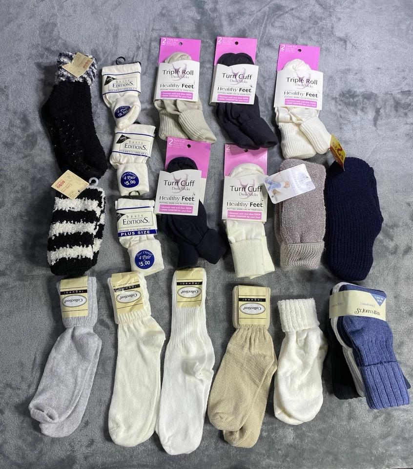 Vintage Socks Lot Of 28 Pairs Women’s 9-11 Cotton 90s Retro NEW Crew Slouch USA - Image 1 of 4
