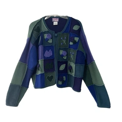 Cárdigan Suéter De Colección April Cornell Para Mujer M/L Lana Tejido Patchwork Bordado Foto 1 de 4