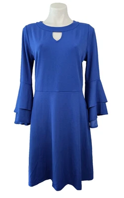 Isaac Mizrahi Live! Pebble трикотажа замочная скважина платье с оборками рукав синий средний - Изображение 1 из 4