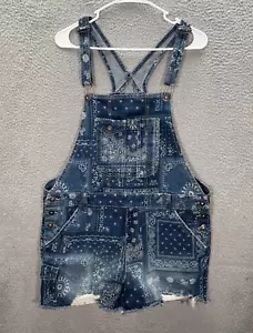No Boundaries Shortalls Womens 2XL XXL Blue Floral Cut Off Distressed Preppy Y2K - Picture 1 of 10