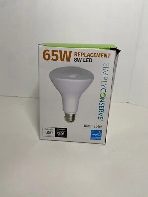 NEW, SIMPLY CONSERVE 8W LED 650 Lumen Dimmable Lightbulb, Floodlight - Image 1 of 4
