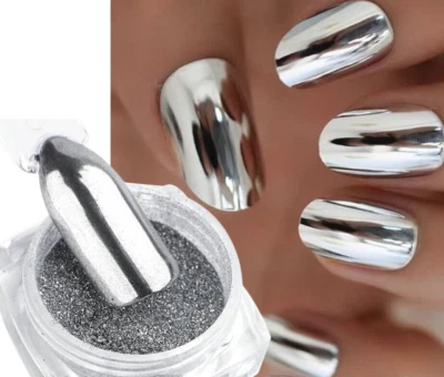 Silber Chrom Pigment ca.2 g Pulver Mirror Effekt Powder Nail Art Nagel Glitter