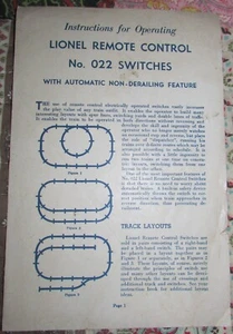 LIONEL O22 TELECOMANDO SWITCHTRACK DOCUMENTI - Foto 1 di 3