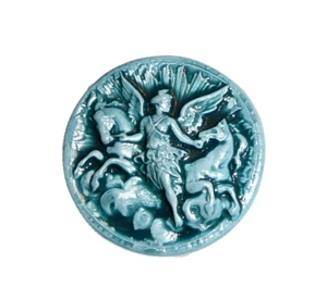 Aurora , Goddess of The Dawn Art Stone Shank Button 1-9/16" Horse Denim Blue - Picture 1 of 6