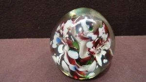 Vintage Kunst Glas Briefbeschwerer mehrfarbig Blume rund See 3" hoch - Bild 1 von 7
