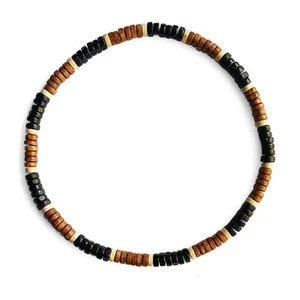 Natural Wooden Bead Surf Necklace Tribal Mens Womens Beach on Elastic Cord - Picture 1 of 2