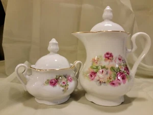 Vintage Leander 1946 RGK China De Boheme Porcelain Pink Rose Sugar Creamer EUC - Picture 1 of 12