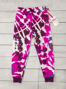 Justice Girls Fleece Jogger Sweatpants Pink Purple Tie Dye Glitter Logo New - Picture 1 of 2