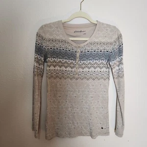 Lands End Damen Top Small Shirt hellbraun Norwegerstil Bella Henley Thermo - Bild 1 von 7