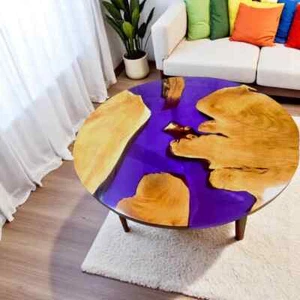 24" Custom Made Epoxy Resin Coffee Table Live Edge Wooden Handmade Furniture Dec - Picture 1 of 9