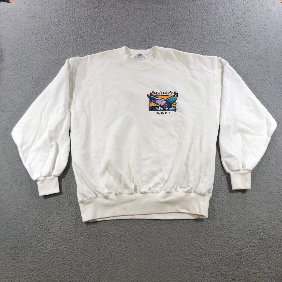 复古疯狂衬衫夏威夷圆领套头衫男式 m 白色毛伊鲸手表 美国 — 第 1/4 张图片