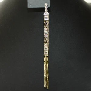 Pierced Earrings Gold Tone Rhinestone 5.5" VERY LONG Chain Party SINGLE - Picture 1 of 4