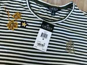 NWT ($89.50) Striped Green Ralph Lauren T Shirt Medium Embroidered - Picture 1 of 6