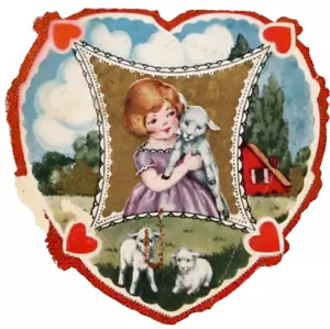 Cute Vintage Valentine's Day Card - Girls & Lambs also a Cute Message - Picture 1 of 5