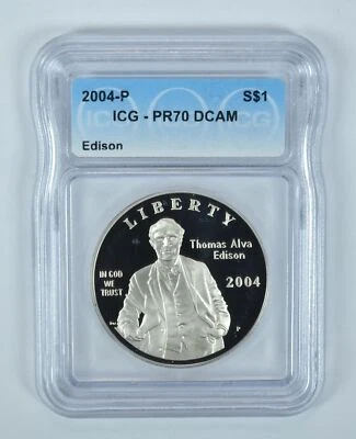 2004-P Thomas Edison Commemorative Silver Dollar PR70 DCAM ICG - Image 1 of 4