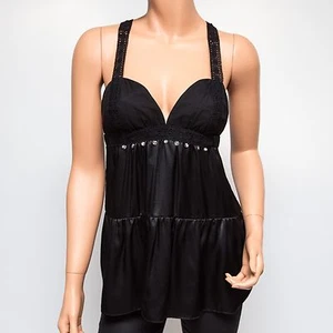 Neu mit Etikett Ingwa Melero schwarz Mond Top Strass Häkel verziert 23 MT RS $ 264 - Bild 1 von 8